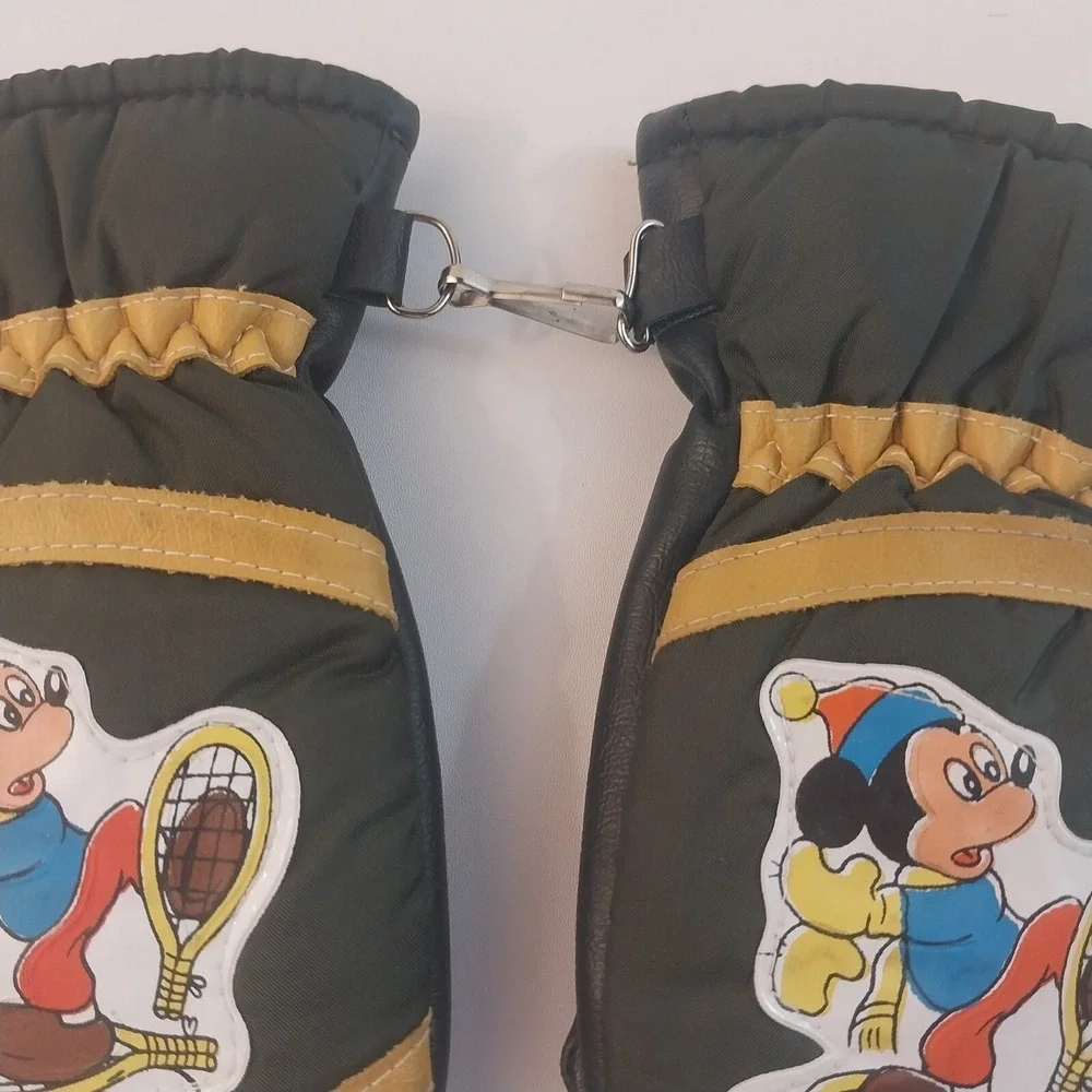 Vintage Mickey‎ Mouse Green Rayon Toddler Kids Mittens Gloves Walt Disney